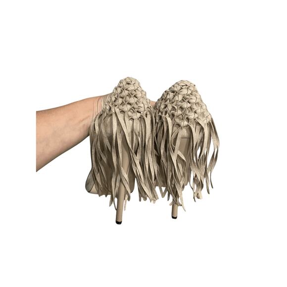 Steve Madden Western Neutral Taupe Tipsy Western Brown Suede Fringe Heels 9.5 - Picture 5 of 8